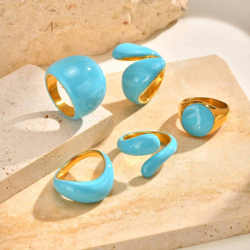 Chunky Enamel Crossover Ring | Bold Geometric Stainless Steel Stackable Ring for Women