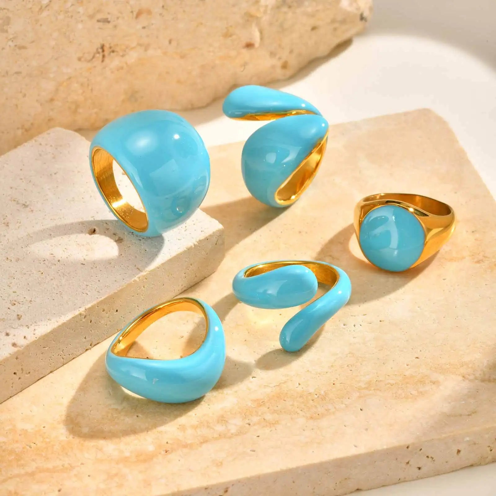 Chunky Enamel Crossover Ring | Bold Geometric Stainless Steel Stackable Ring for Women
