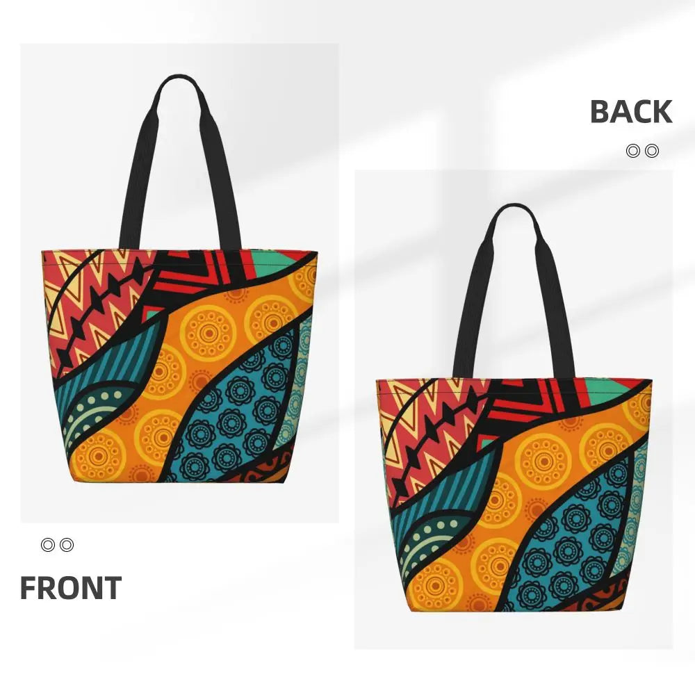 African Ankara Print Canvas Tote Bag | Washable Bohemian Shoulder Shopper