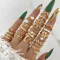 Crystal Wave & Heart Ring Set | Bohemian Stackable Rings for Women