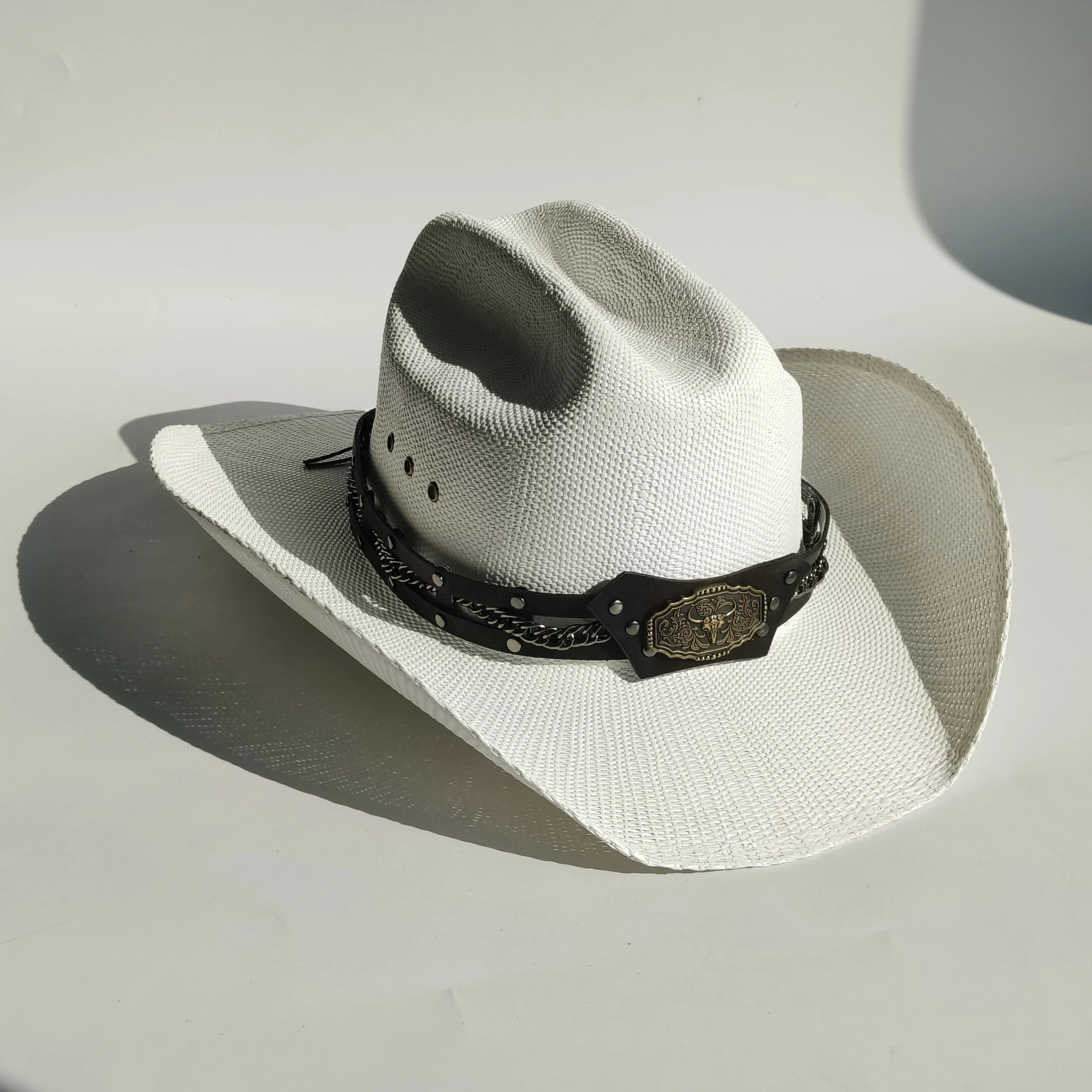 Western Straw Cowboy Hat with Turquoise Bolo Tie