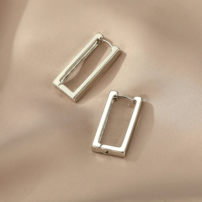 Metal Square Geometric Hoop Earrings | Gold & Silver Trendy Jewelry for Women