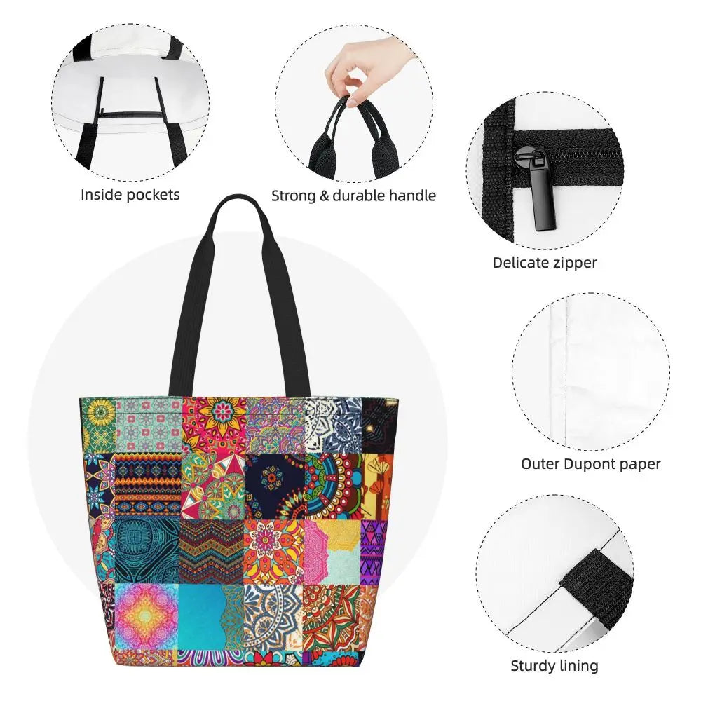 African Ankara Print Canvas Tote Bag | Washable Bohemian Shoulder Shopper