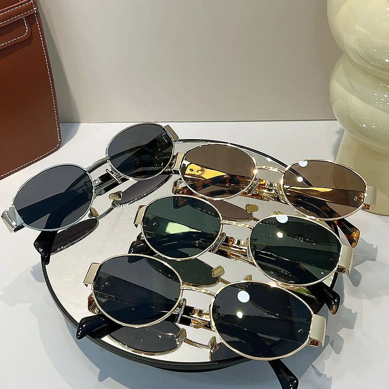 Trendy Oval Sunglasses | Metal Frame UV400 Shades for Women