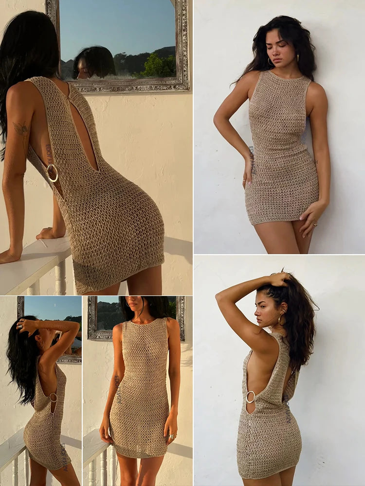 Cut-Out Corset Mini Beach Dress | Swimwear Cover Up for Women
