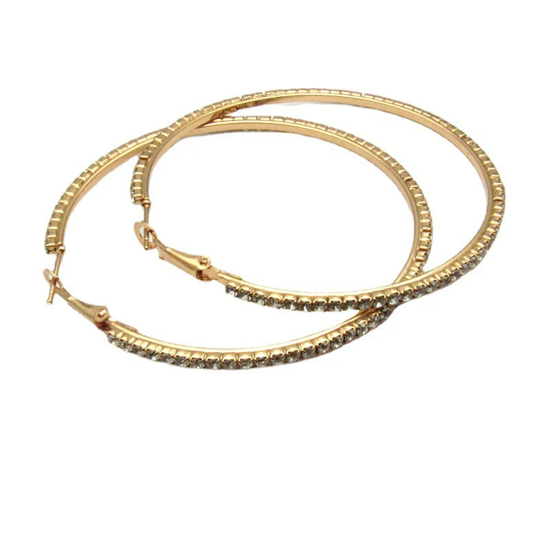 Crystal Rhinestone Big Hoop Earrings | 30–80mm Circle Hoops in Gold, Silver, Black & Rose Gold