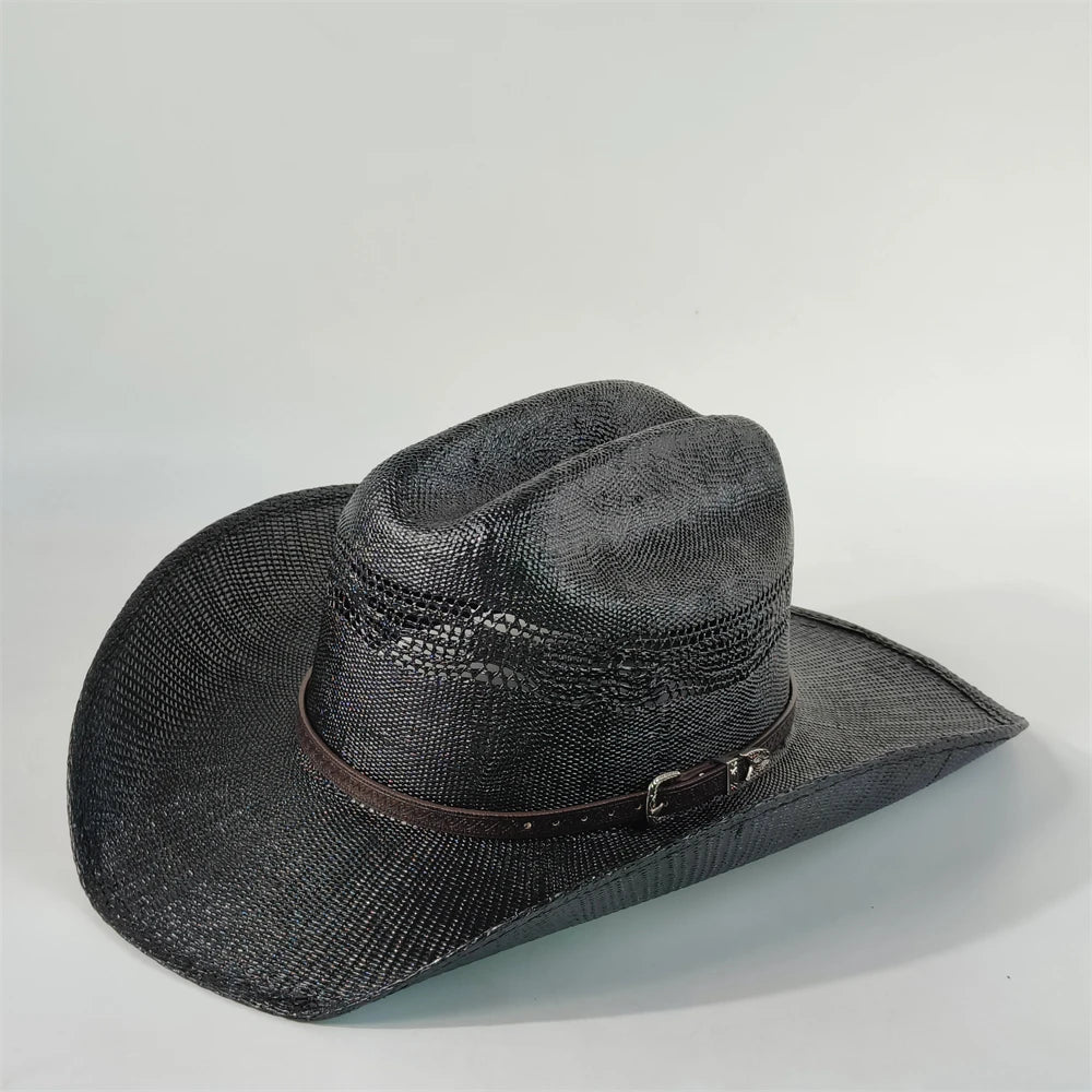 Western Straw Cowboy Hat with Turquoise Bolo Tie