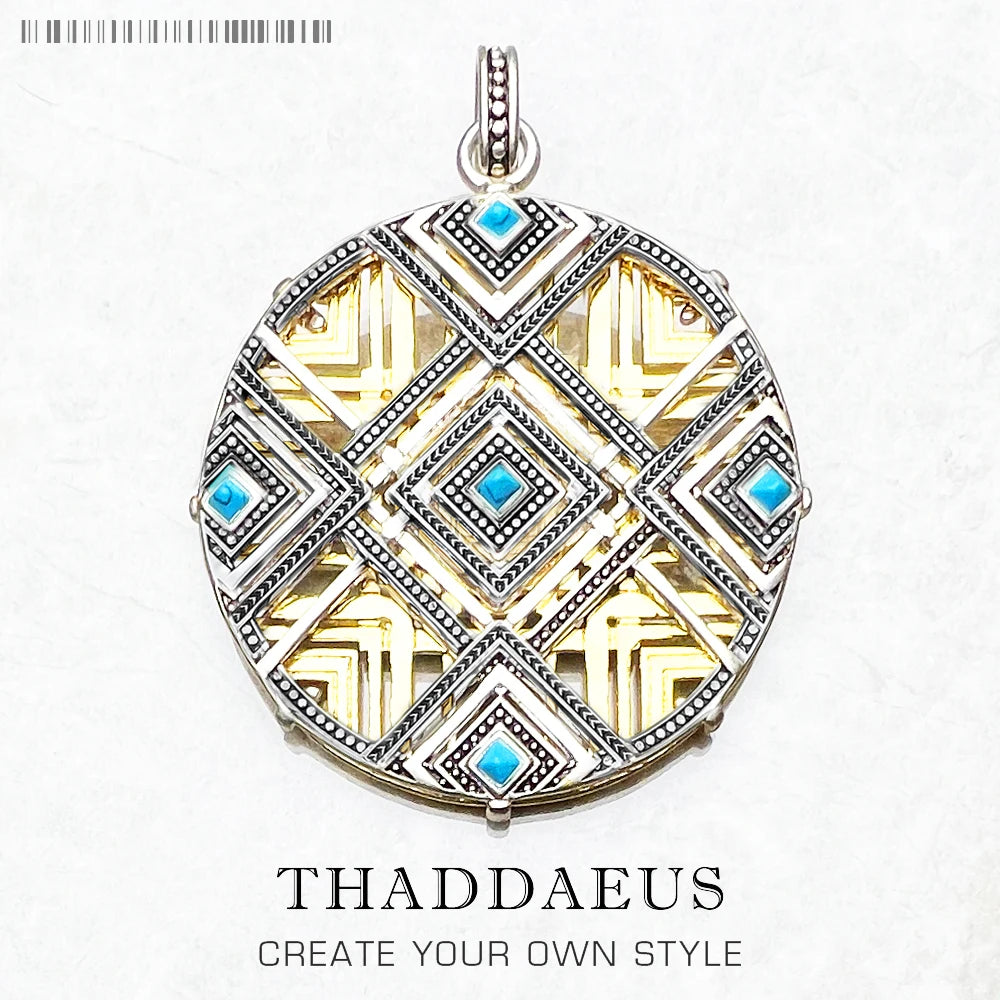 Blue Africa 925 Sterling Silver Pendant | Ethnic Round Necklace Pendant for Women