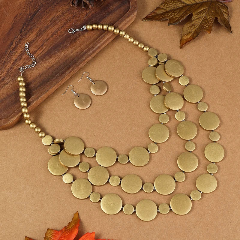 Bohemian Beaded Jewelry Set | Multilayer Necklace & Earrings