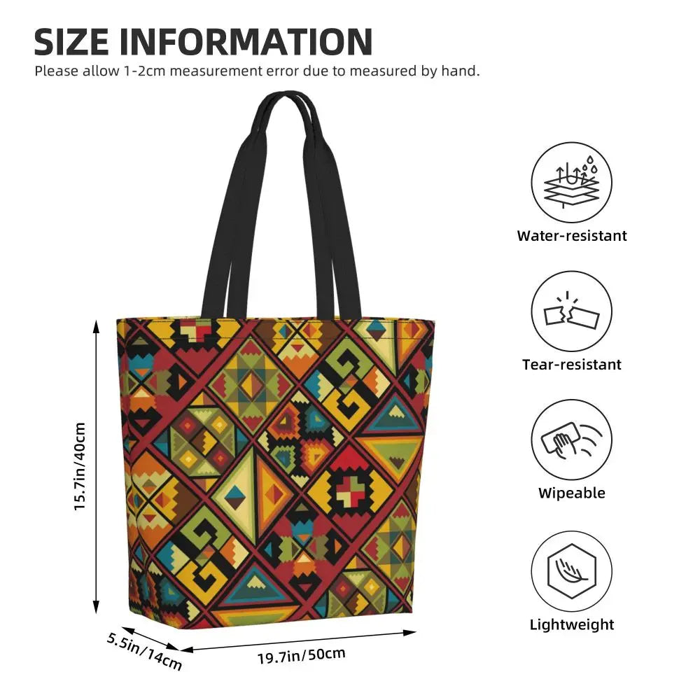African Ankara Print Canvas Tote Bag | Washable Bohemian Shoulder Shopper