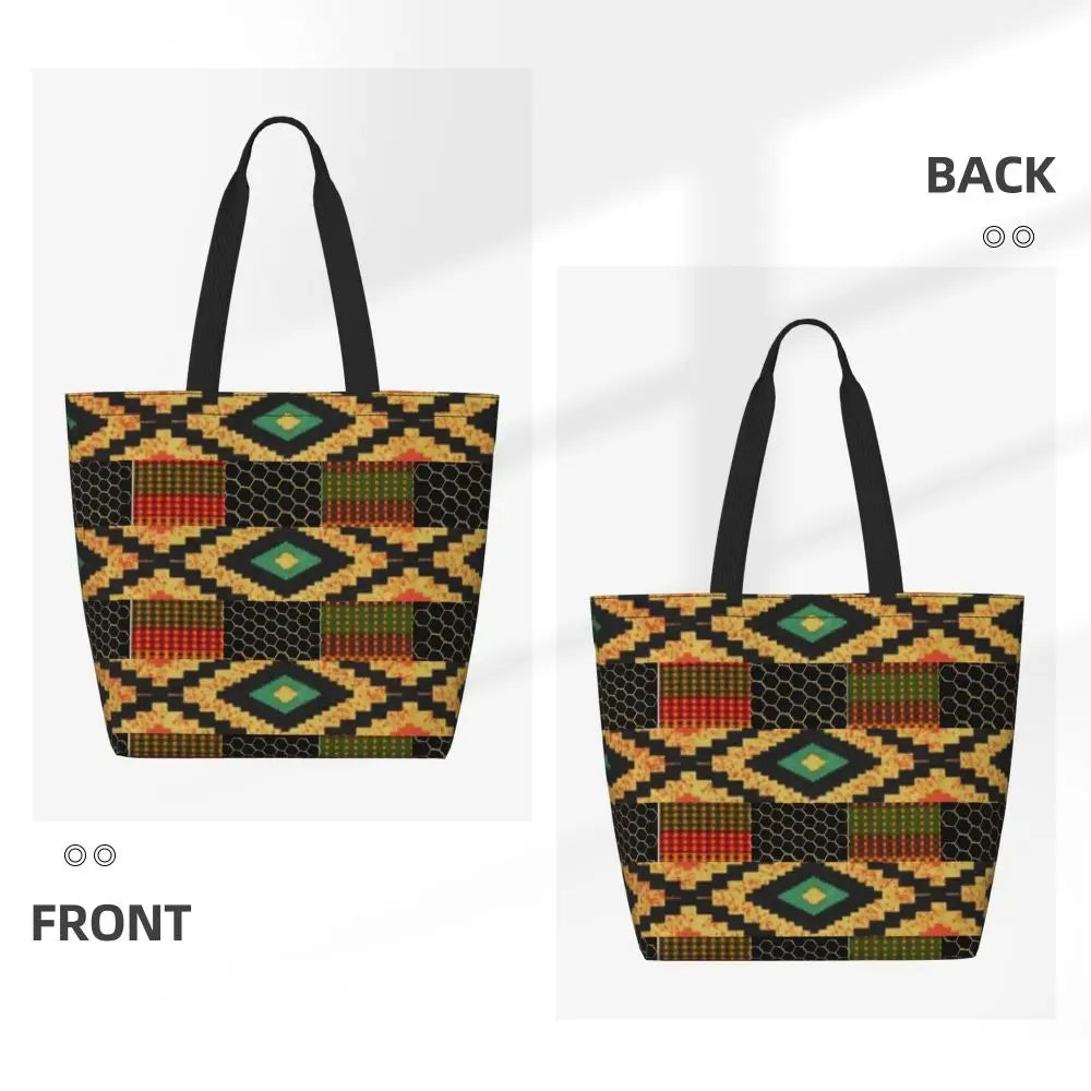 African Ankara Print Canvas Tote Bag | Washable Bohemian Shoulder Shopper