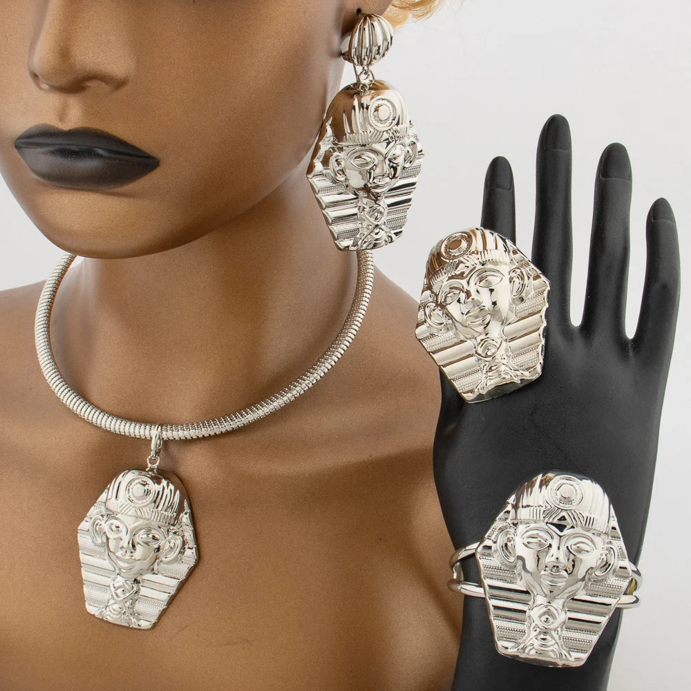 African Dubai Gold 4-Piece Bridal Jewelry Set | Necklace, Earrings, Bracelet & Ring for Women