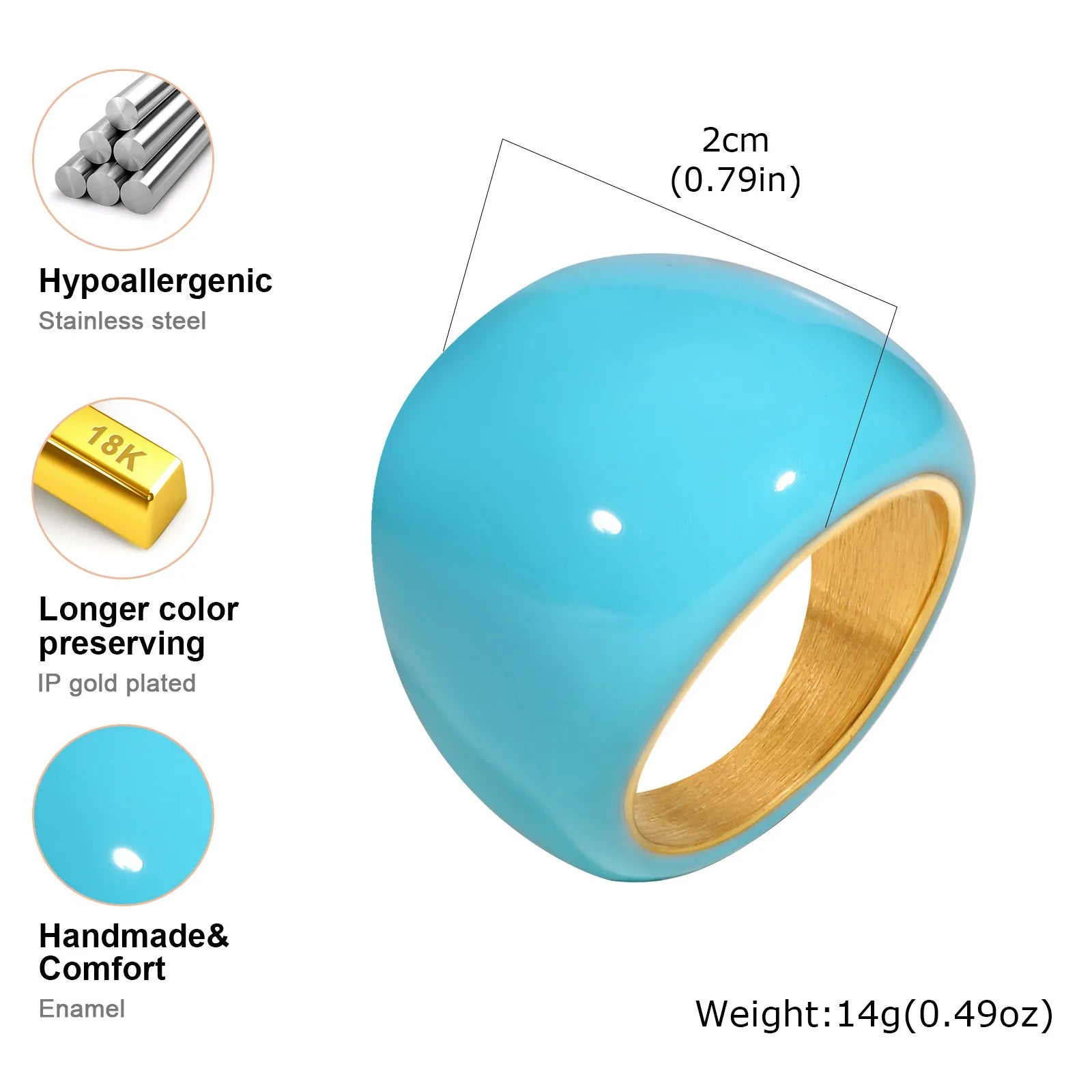 Chunky enamel crossover ring, light blue enamel with gold-tone inner band