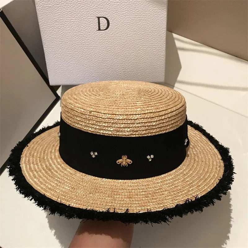 Flat Top French Straw Sun Hat