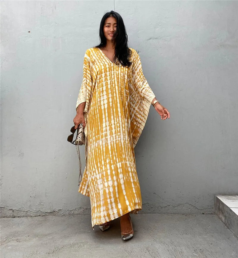 Bohemian Striped Beach Dress | Printed Kaftan Swimsuit Cover Up for Women