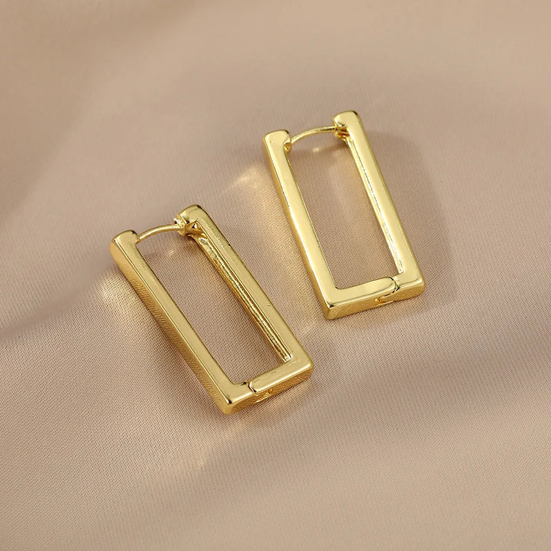 Metal Square Geometric Hoop Earrings | Gold & Silver Trendy Jewelry for Women