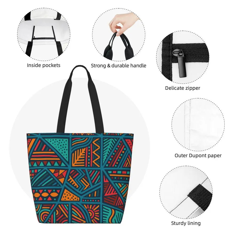 African Ankara Print Canvas Tote Bag | Washable Bohemian Shoulder Shopper