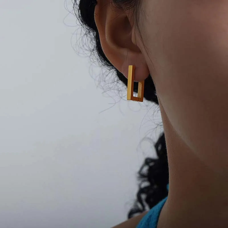Metal Square Geometric Hoop Earrings | Gold & Silver Trendy Jewelry for Women