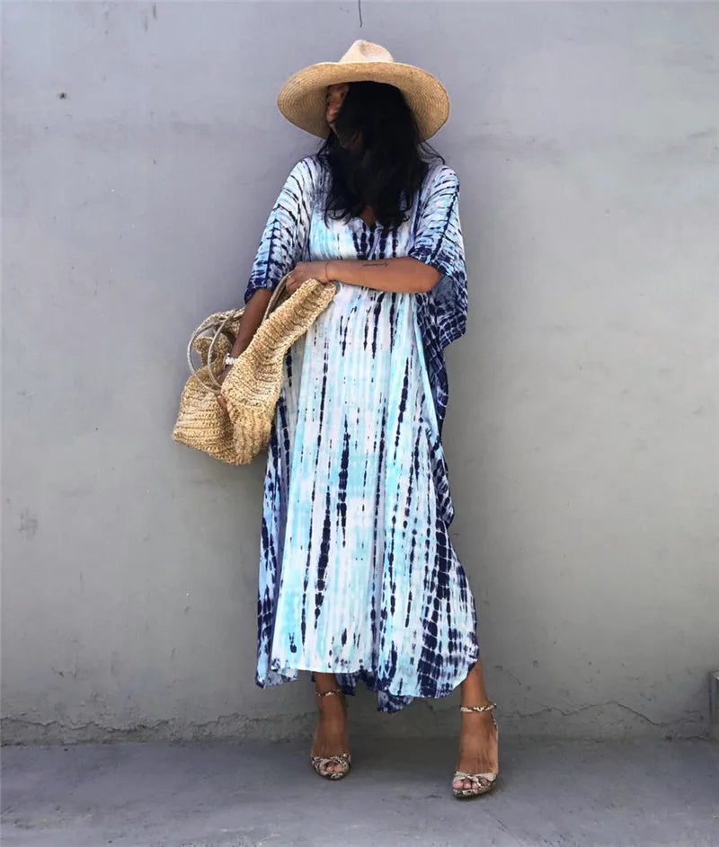 Bohemian Striped Beach Dress | Printed Kaftan Swimsuit Cover Up for Women