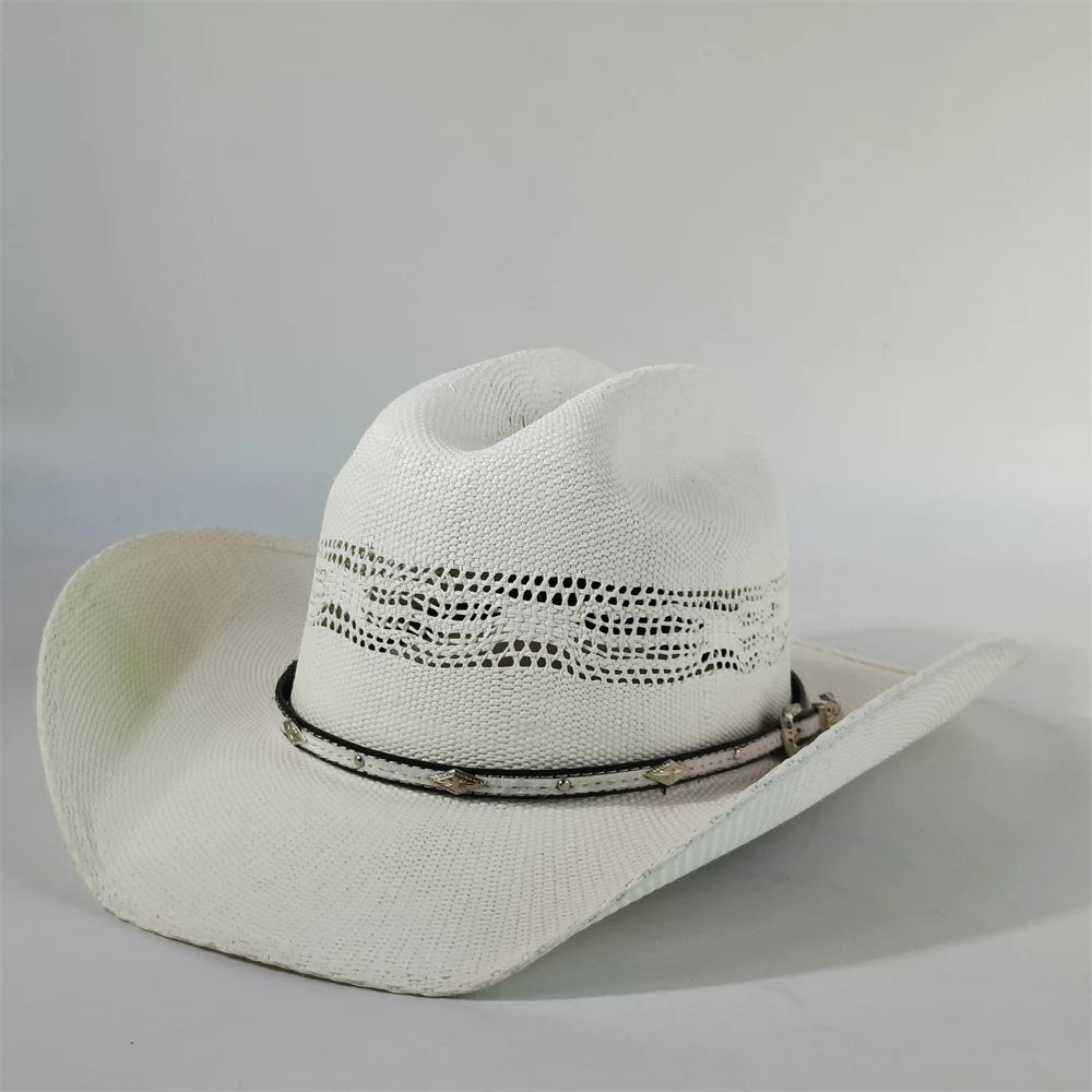 Western Straw Cowboy Hat with Turquoise Bolo Tie
