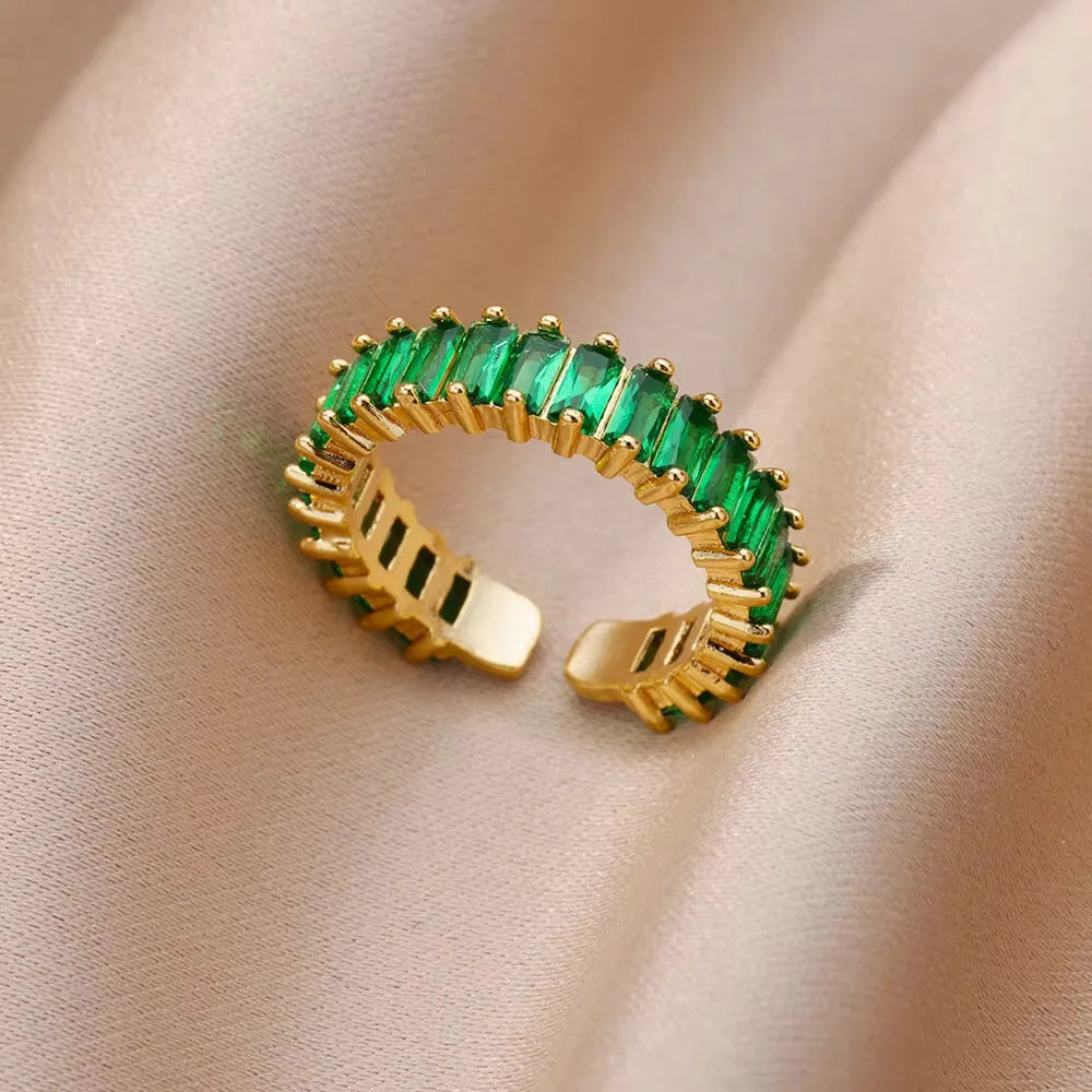 Vintage Geometric Zircon Ring Collection | Gold-Plated Stainless Steel Open Rings for Women