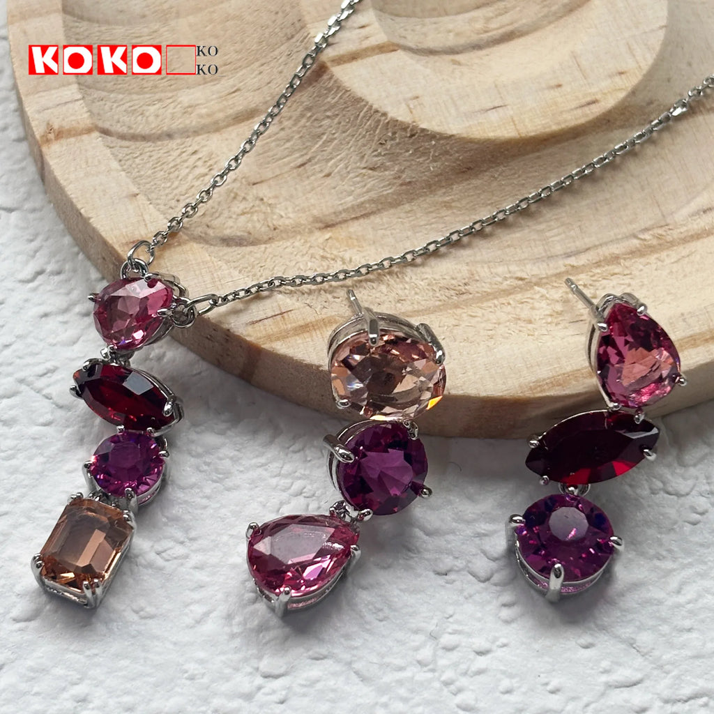 Water Drop Candy Jewelry Set | Luxury Pink Necklace, Earrings & Bracelet for Women
