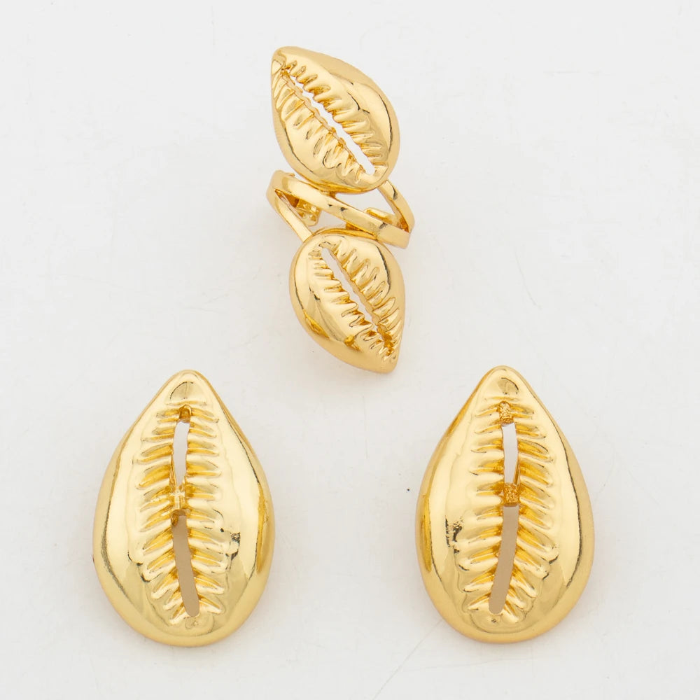 African 18K Gold Ring & Earring Set | 2-Piece Jewelry Set for Women
