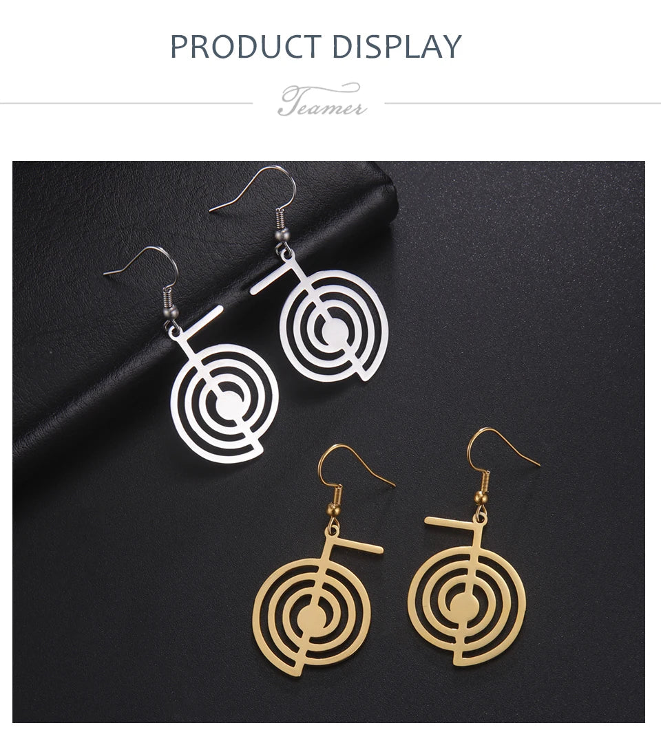 Geometric Spiral Symbol Stainless Steel Earrings | Yoga Power Drop Earrings for Women