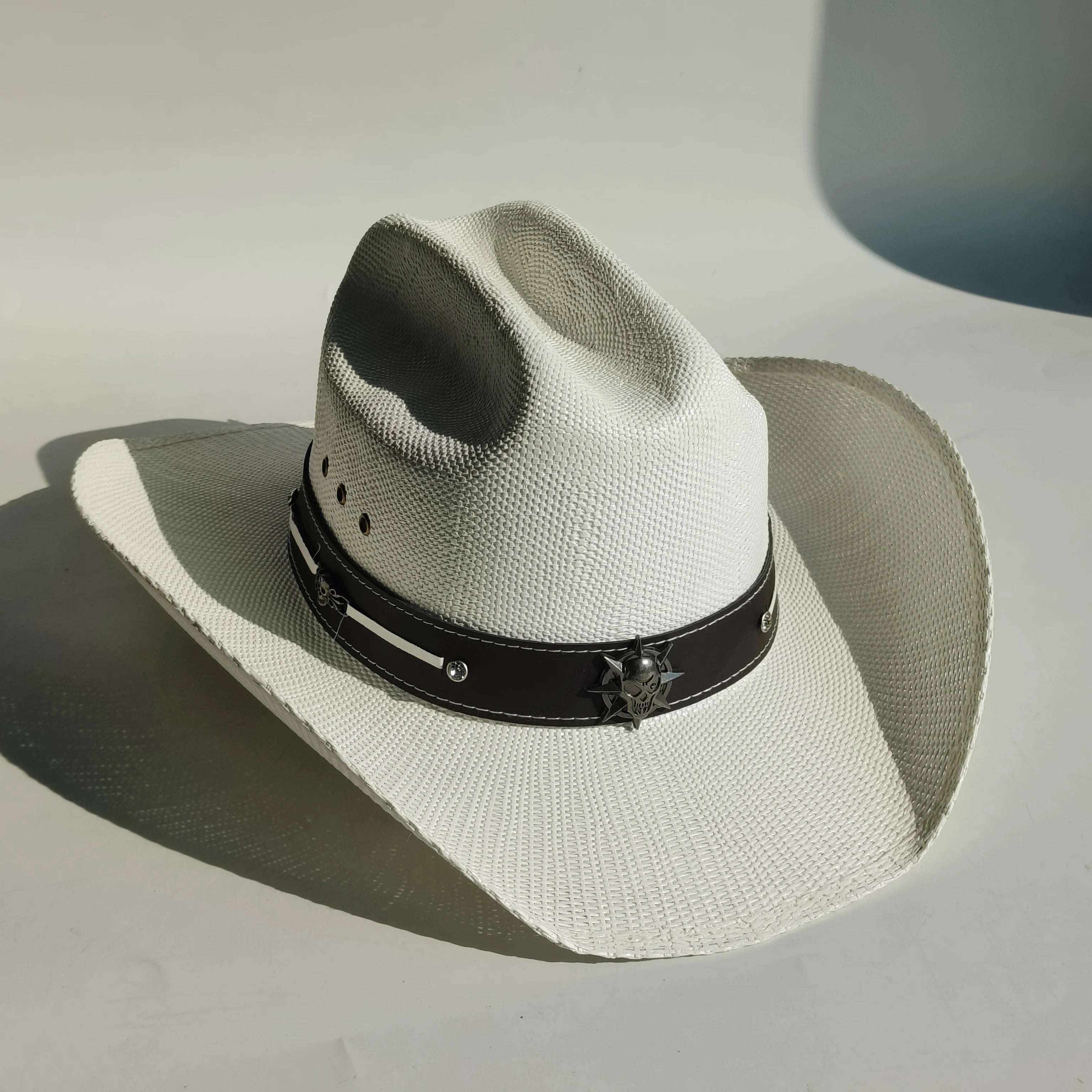 Western Straw Cowboy Hat with Turquoise Bolo Tie