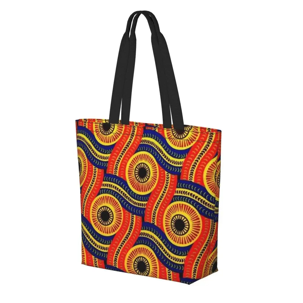 African Ankara Print Canvas Tote Bag | Washable Bohemian Shoulder Shopper