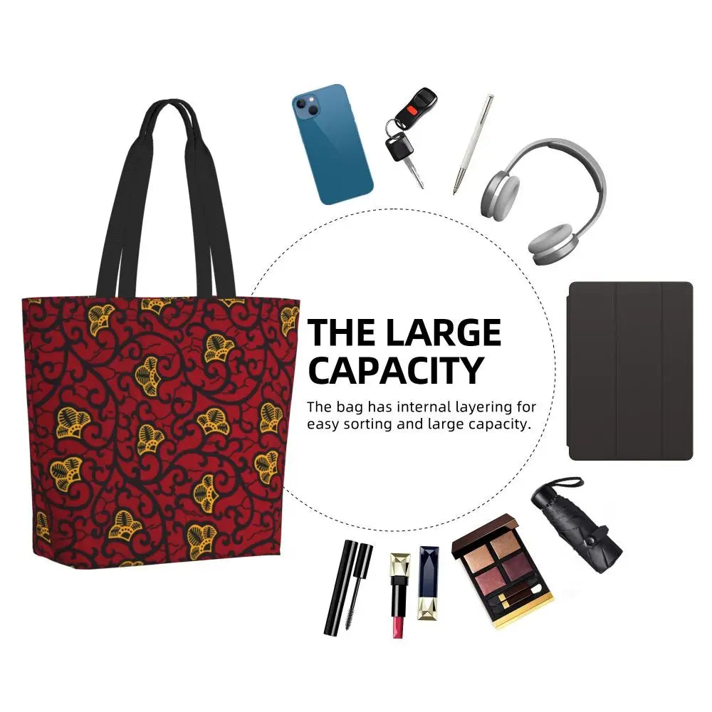 African Ankara Print Canvas Tote Bag | Washable Bohemian Shoulder Shopper