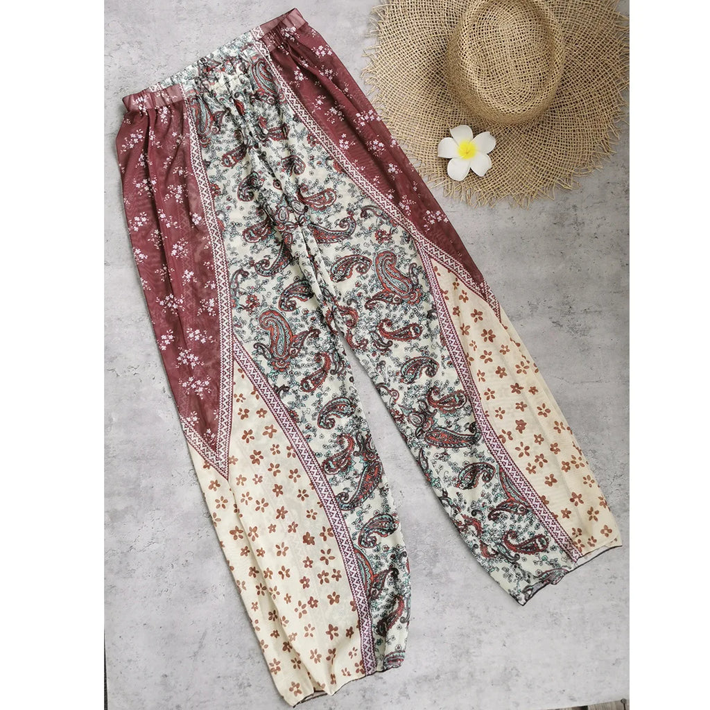 Women's Printed Strapped Bikini & Pants Set | 3-Piece Swimsuit with Cover-Up Pants | S–L