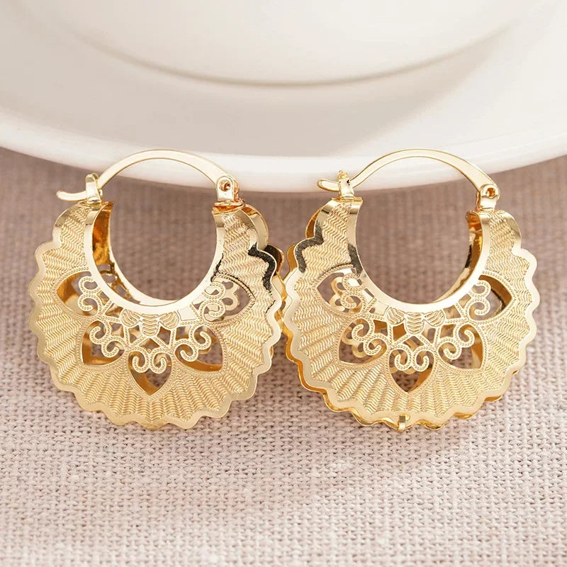 CZ Hollow Flower Hoop Earrings | Elegant Cubic Zirconia Ethnic Style Earrings for Women