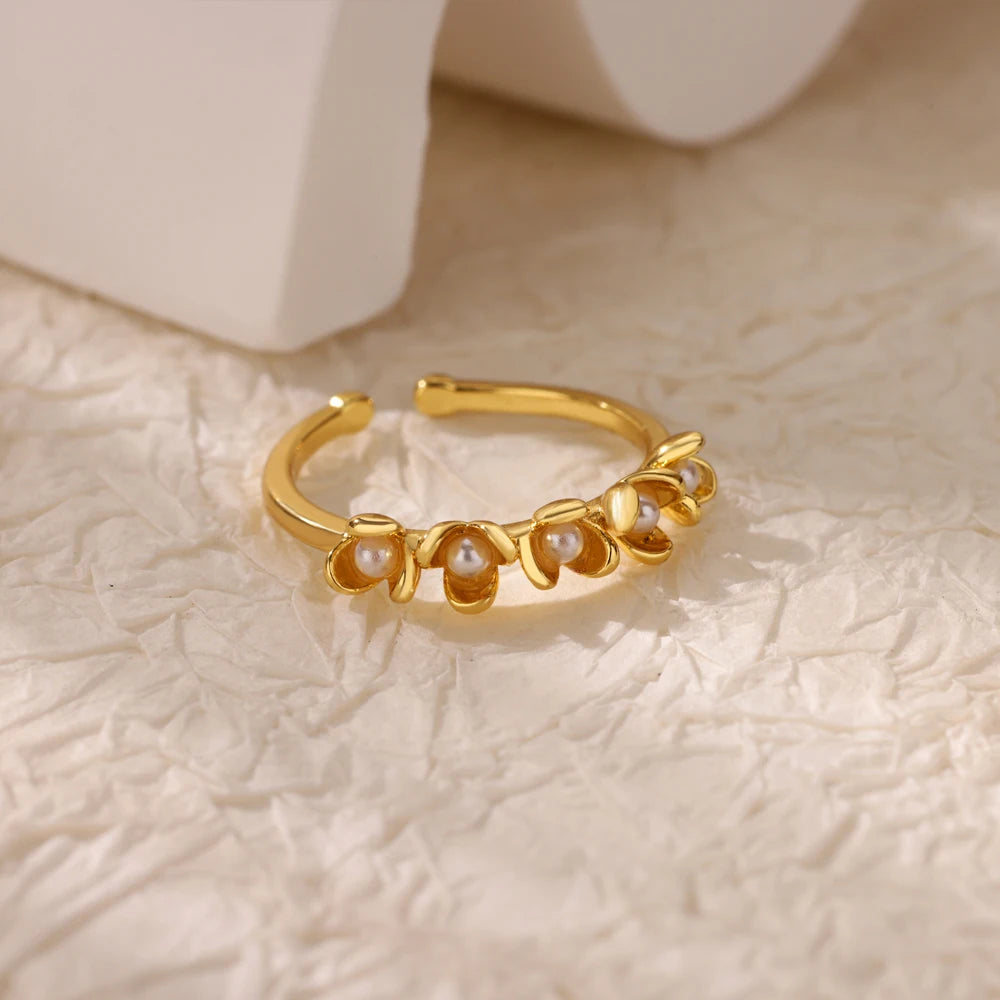 Zircon Geometric Ring Collection | 18K Gold-Plated Adjustable Stainless Steel Rings for Women