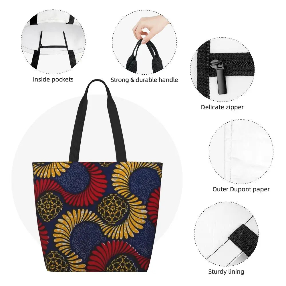 African Ankara Print Canvas Tote Bag | Washable Bohemian Shoulder Shopper