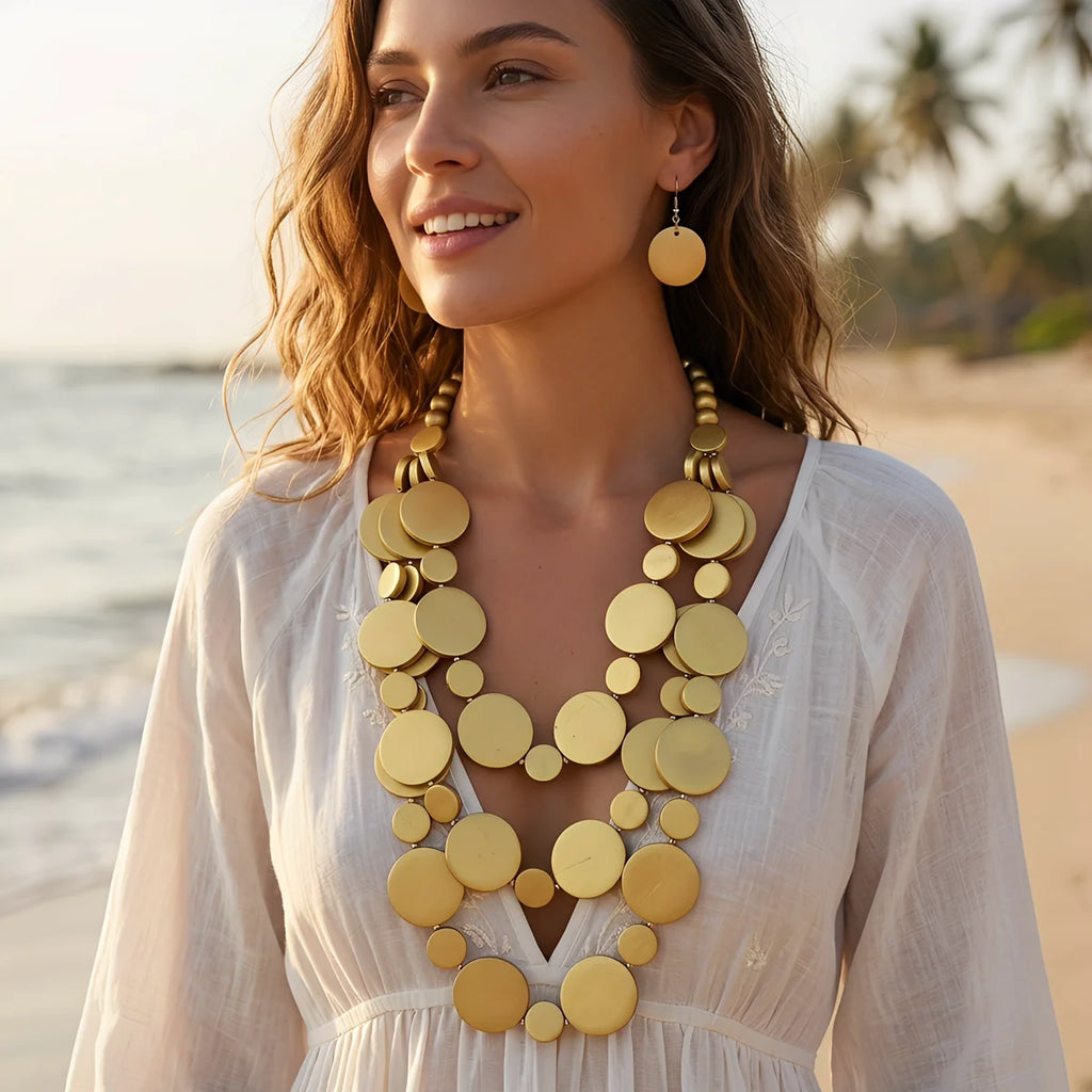 Bohemian Beaded Jewelry Set | Multilayer Necklace & Earrings