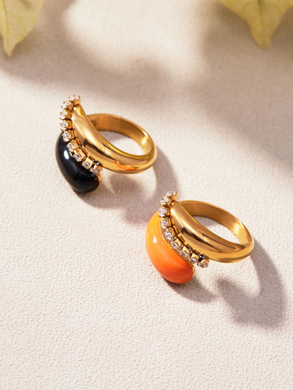 18K Gold Plated Stainless Steel Ring | Enamel Chunky Open Ring