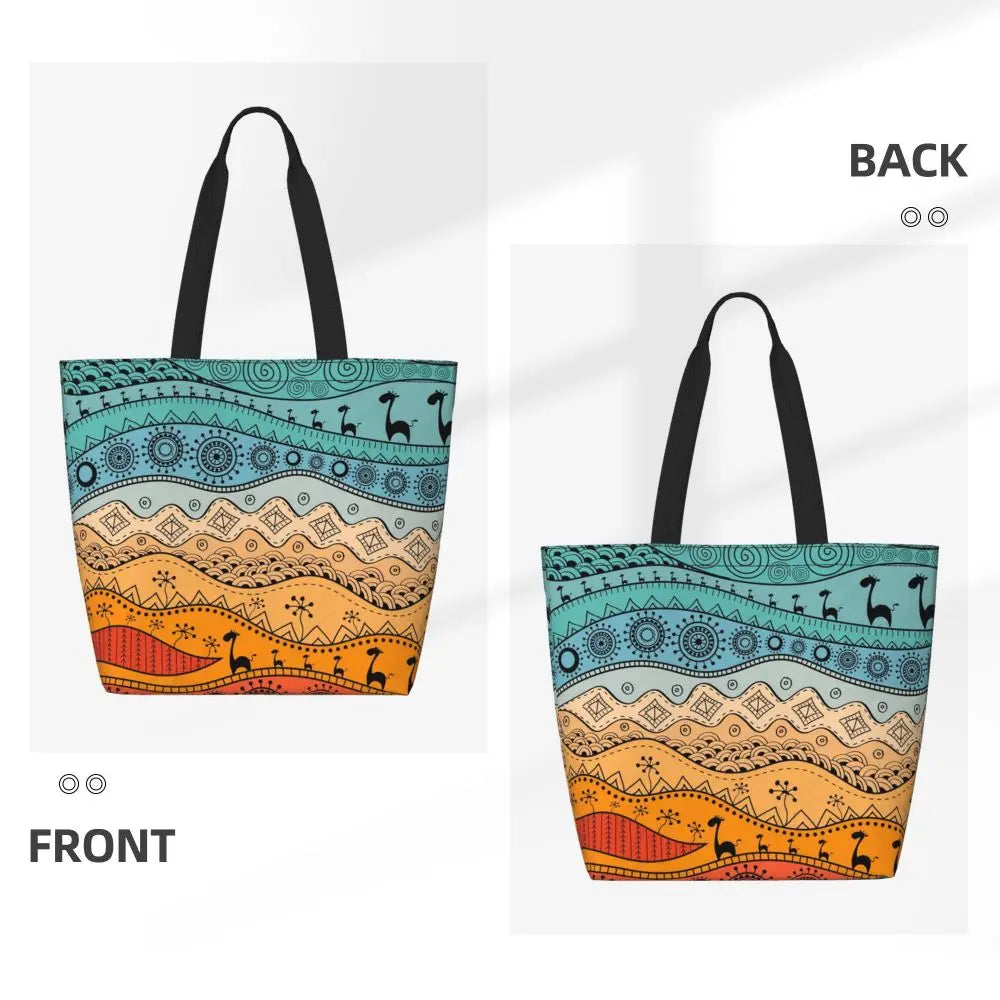 African Ankara Print Canvas Tote Bag | Washable Bohemian Shoulder Shopper