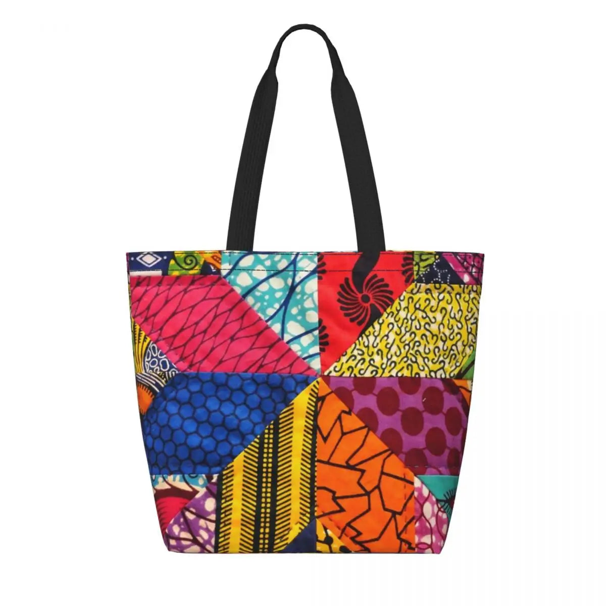 African Ankara Print Canvas Tote Bag | Washable Bohemian Shoulder Shopper