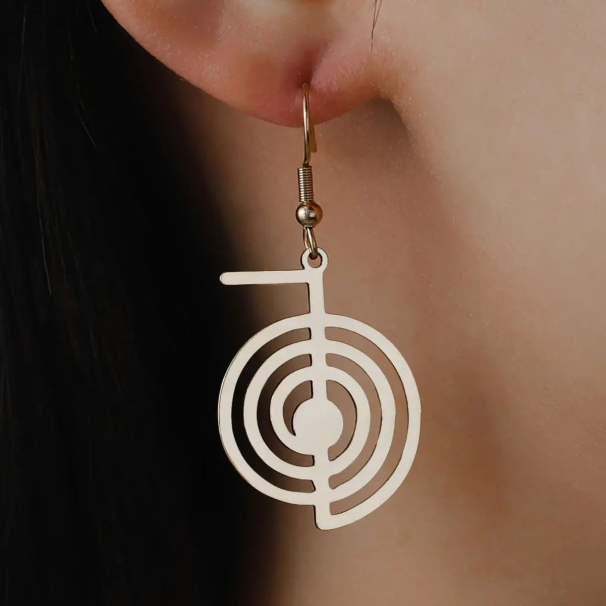 Geometric Spiral Symbol Stainless Steel Earrings | Yoga Power Drop Earrings for Women