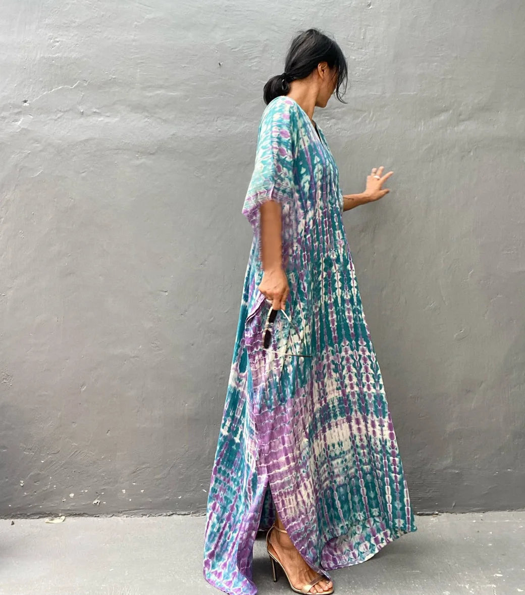 Bohemian Striped Beach Dress | Printed Kaftan Swimsuit Cover Up for Women