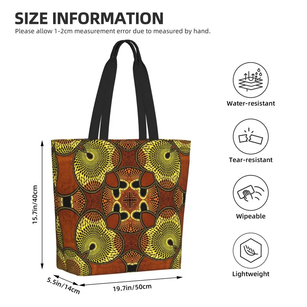 African Ankara Print Canvas Tote Bag | Washable Bohemian Shoulder Shopper
