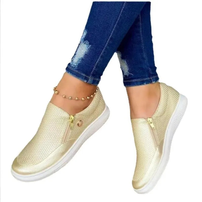 Women's Luxury Side-Zip Sneakers | Slip-On PU Fashion Shoes