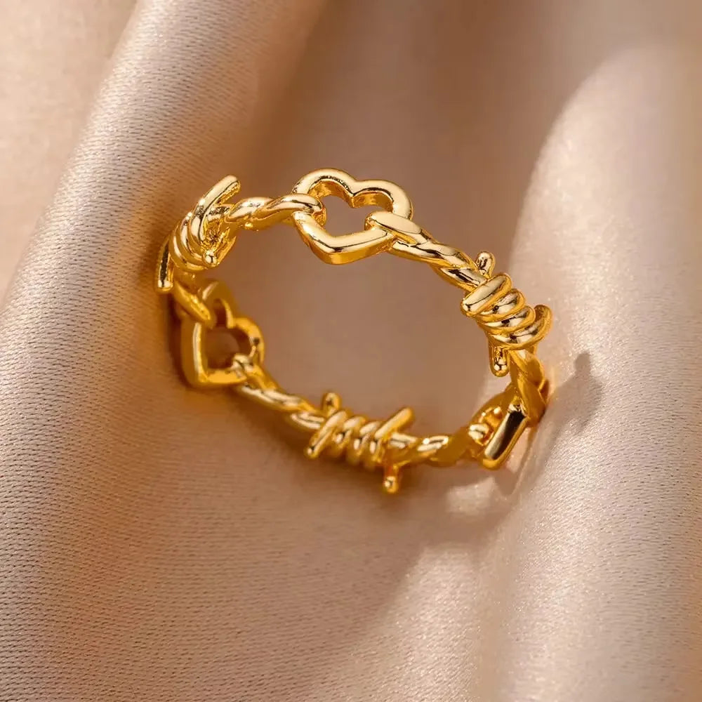 Vintage Geometric Zircon Ring Collection | Gold-Plated Stainless Steel Open Rings for Women