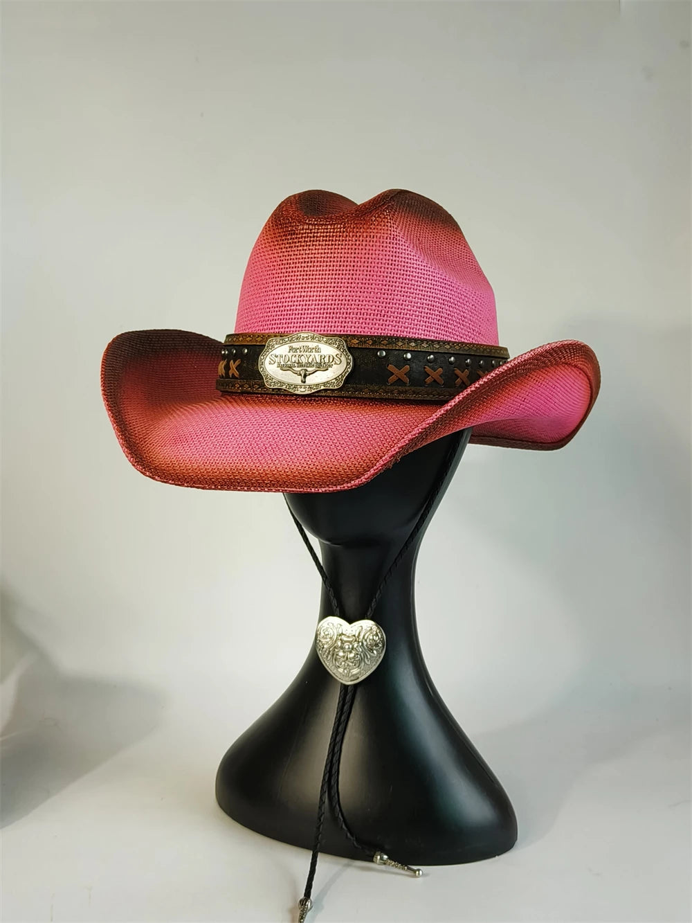 Western Straw Cowboy Hat with Turquoise Bolo Tie