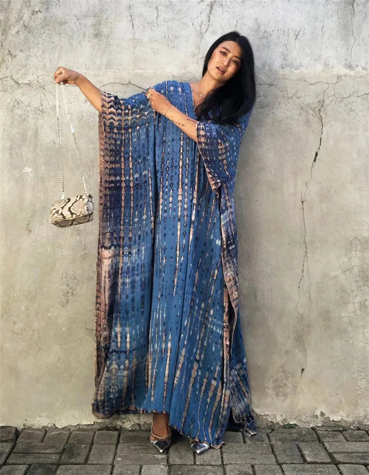 Bohemian Striped Beach Dress | Printed Kaftan Swimsuit Cover Up for Women