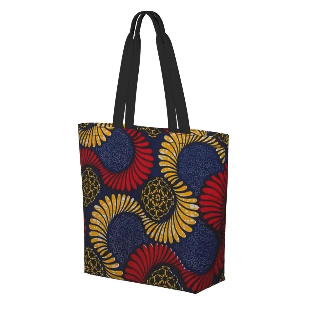 African Ankara Print Canvas Tote Bag | Washable Bohemian Shoulder Shopper