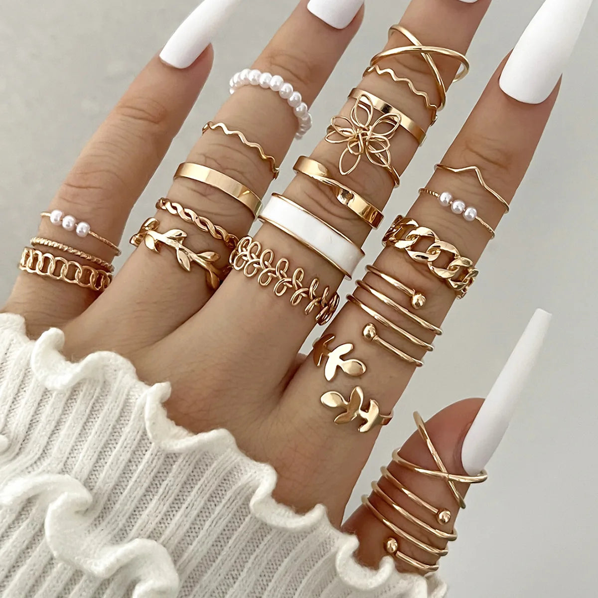 Crystal Wave & Heart Ring Set | Bohemian Stackable Rings for Women