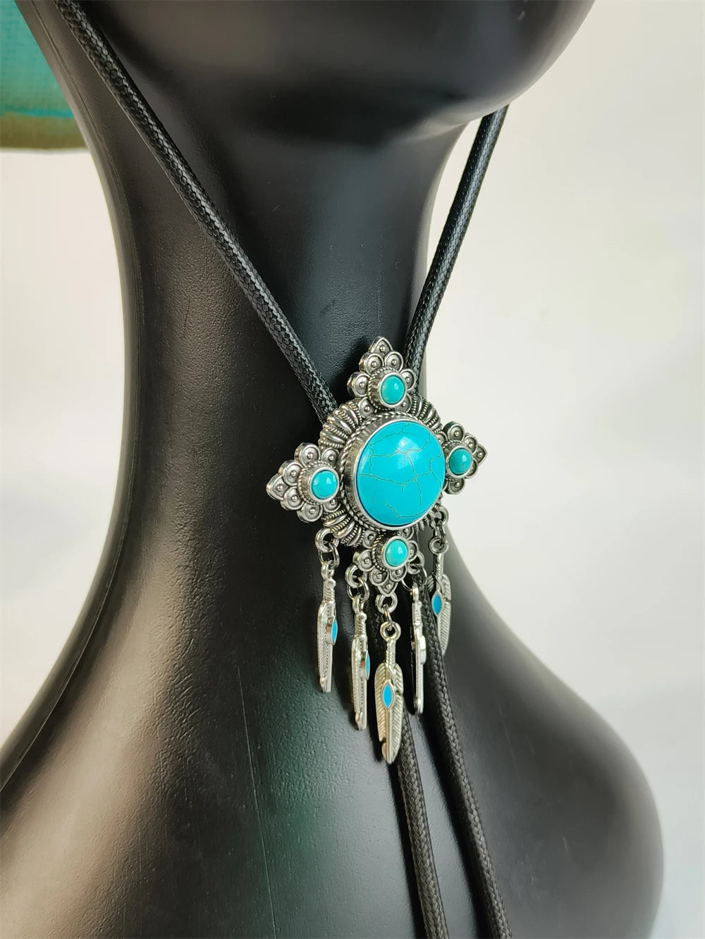 Western Straw Cowboy Hat with Turquoise Bolo Tie