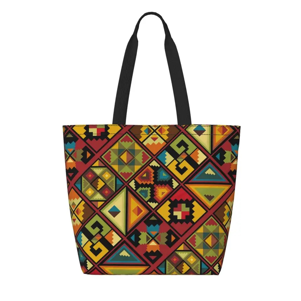 African Ankara Print Canvas Tote Bag | Washable Bohemian Shoulder Shopper